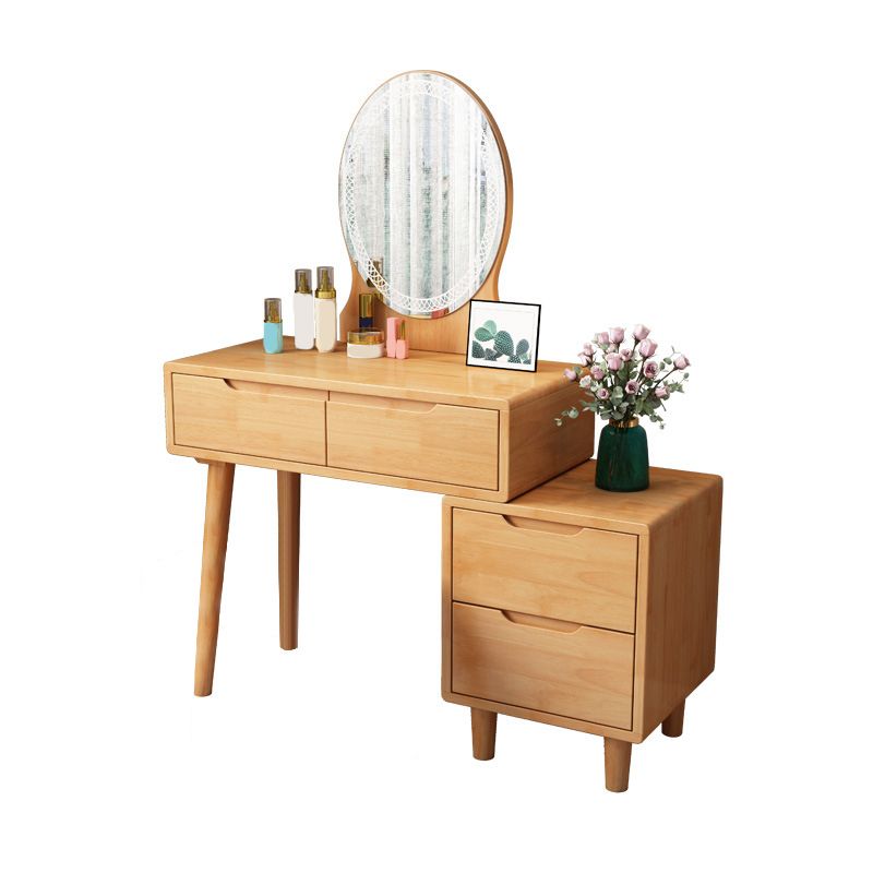 31. 5" W Wood Vanity Table with Mirror & Stool 4 Drawers Simple Makeup Vanity Table Set