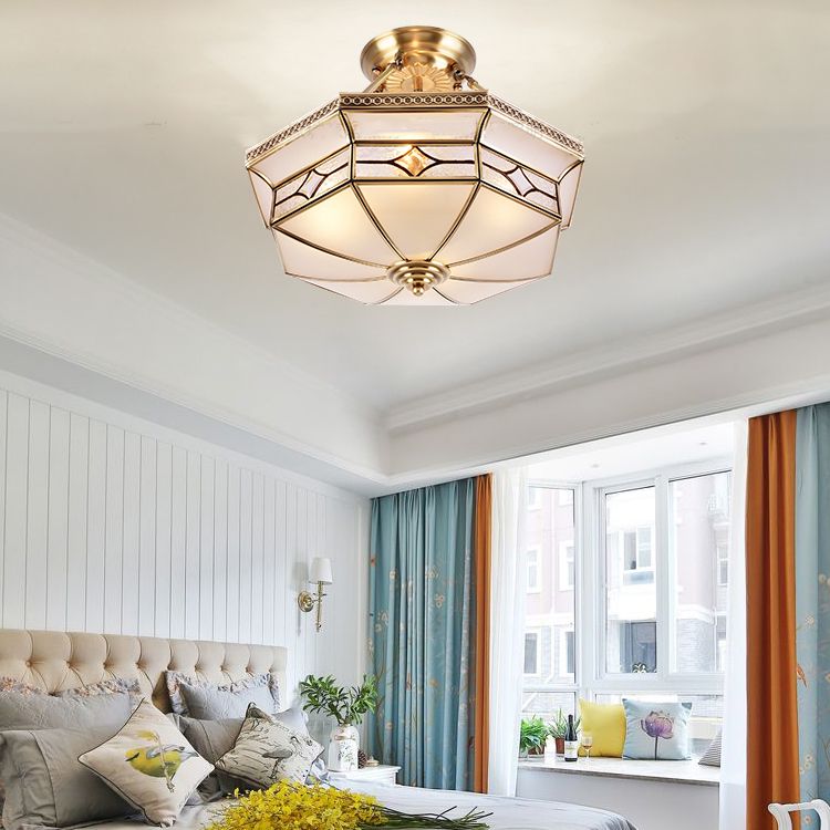 Éclairage de montage de plafond en verre en laiton de style vintage de lumière de bâti semi-encastré inversé