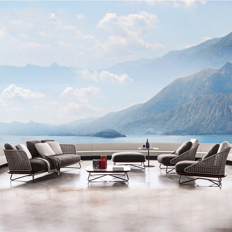 Rattan Outdoor Patio Sofa UV Resistant Tropical Patio Sofa with Cushions