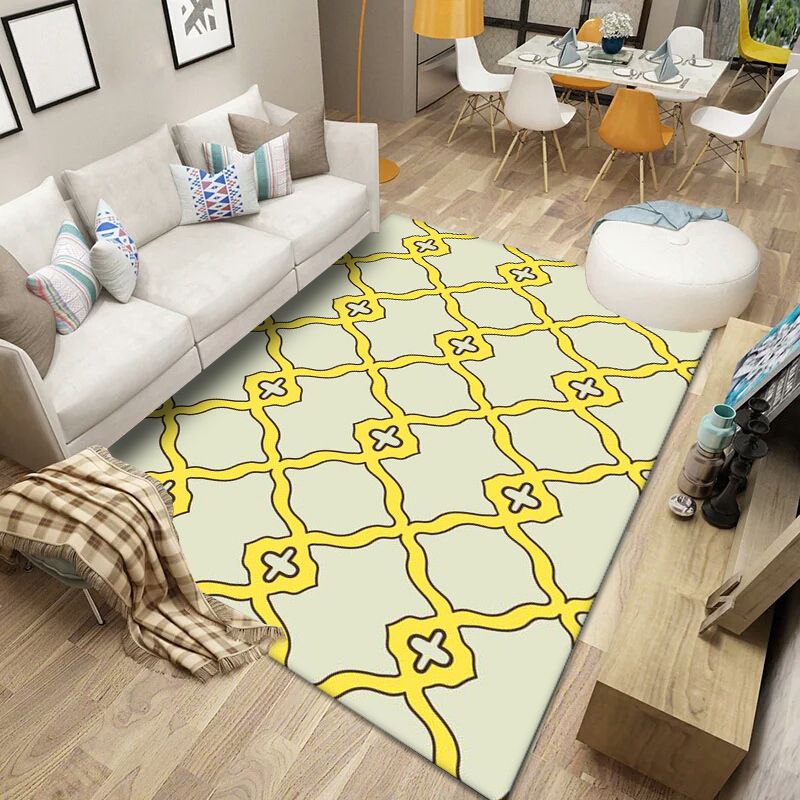 Nordic Geometric Print Rug Multi Color Polypropylene Indoor Rug Non-Slip Backing Stain-Resistant Area Carpet for Living Room