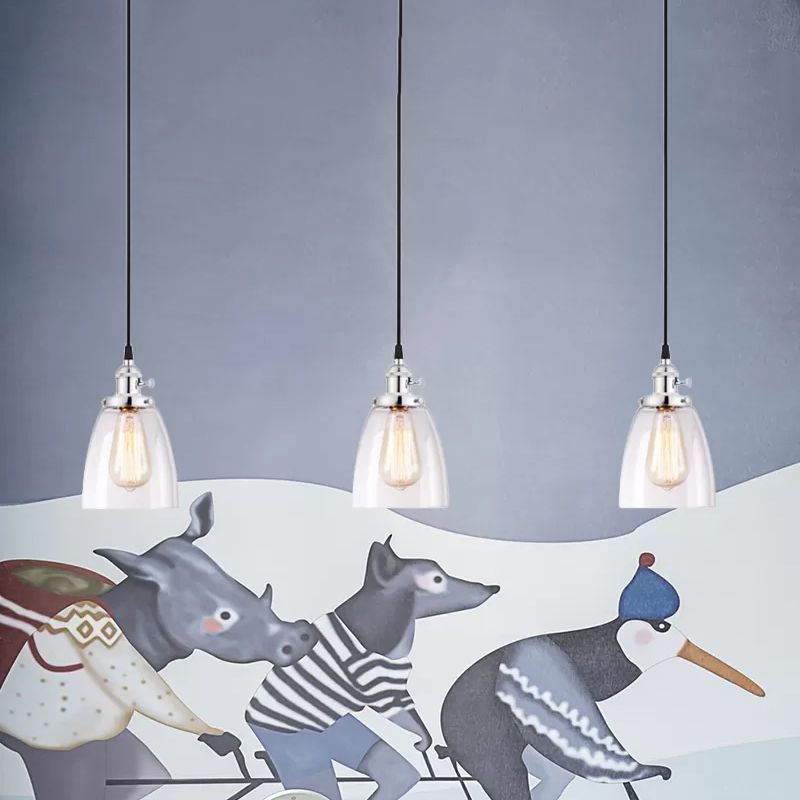 3 Lights Multiple Hanging Light Industrial Conical Clear Glass Pendant Lighting in Chrome