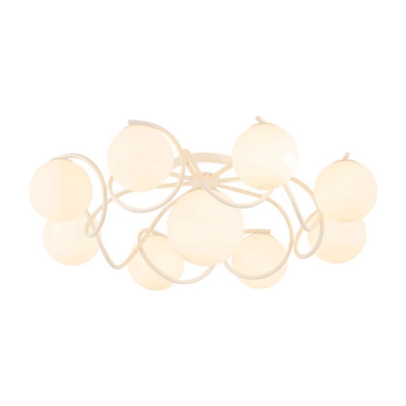 Weißer Glasball -Cluster Deckenleichter zeitgenössischer Einfachheitstil Semi Flush Mount Lampe mit Eisen kreativer Lampe Pfosten