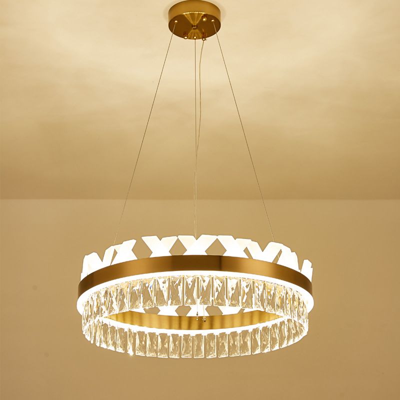 Gouden LED Hangende kroonluchter eigentijdse helder kristal halo ring plafond hanglampje