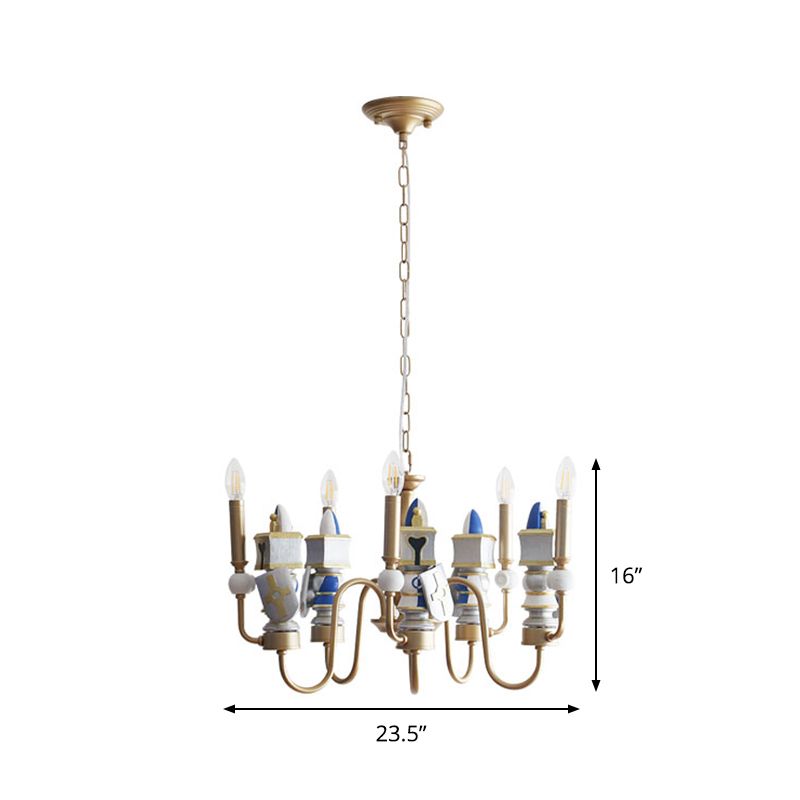 Lampadario a sospensione a sospensione braccio curvo in metallo Vintage 5 lampadina Finitura oro Sospensione Sospensione