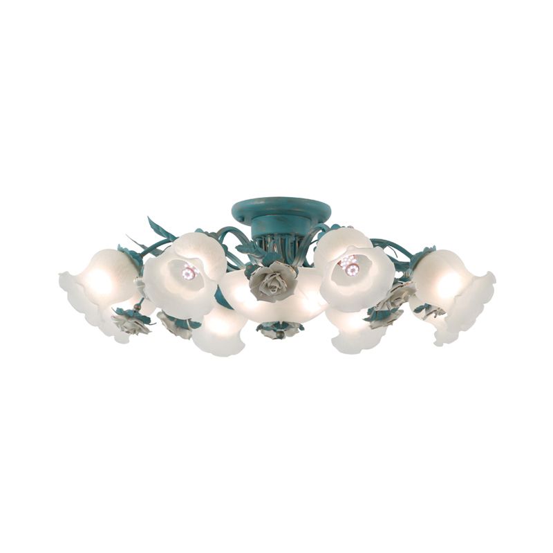 Korean Garden Flower Semi Flush Mount Frost Glass Ceiling Mounted Light for Bedroom