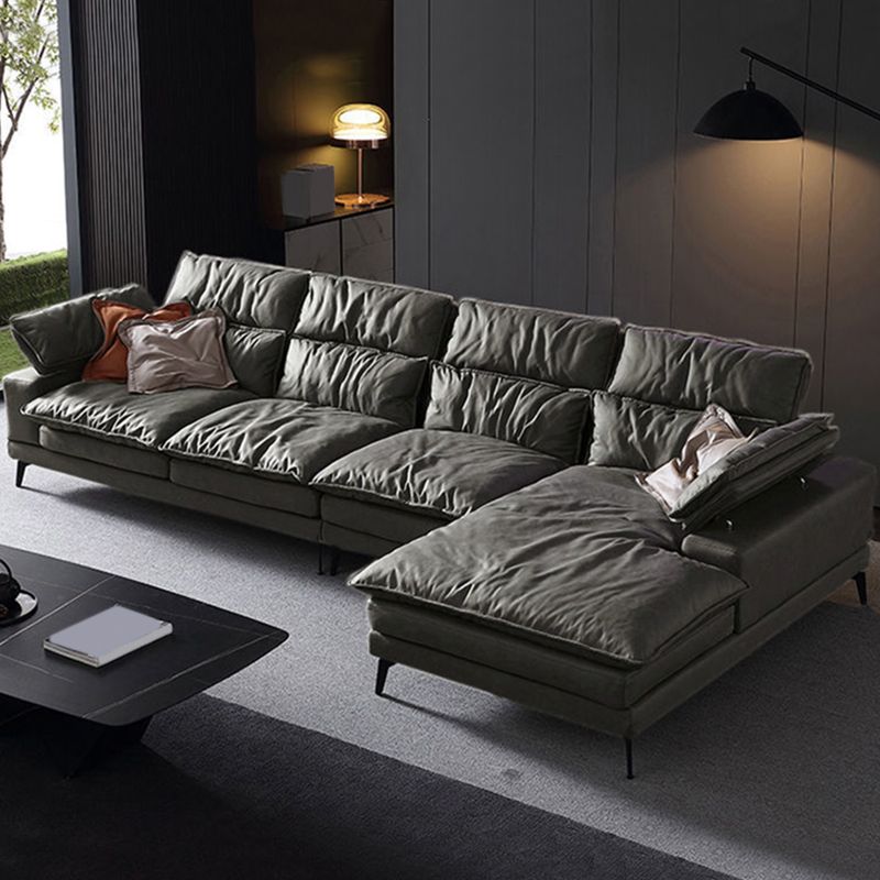 Modern Style Sofa Bed Imitation Leather Material Grey/khaki/coffee Feather Padded Sofa