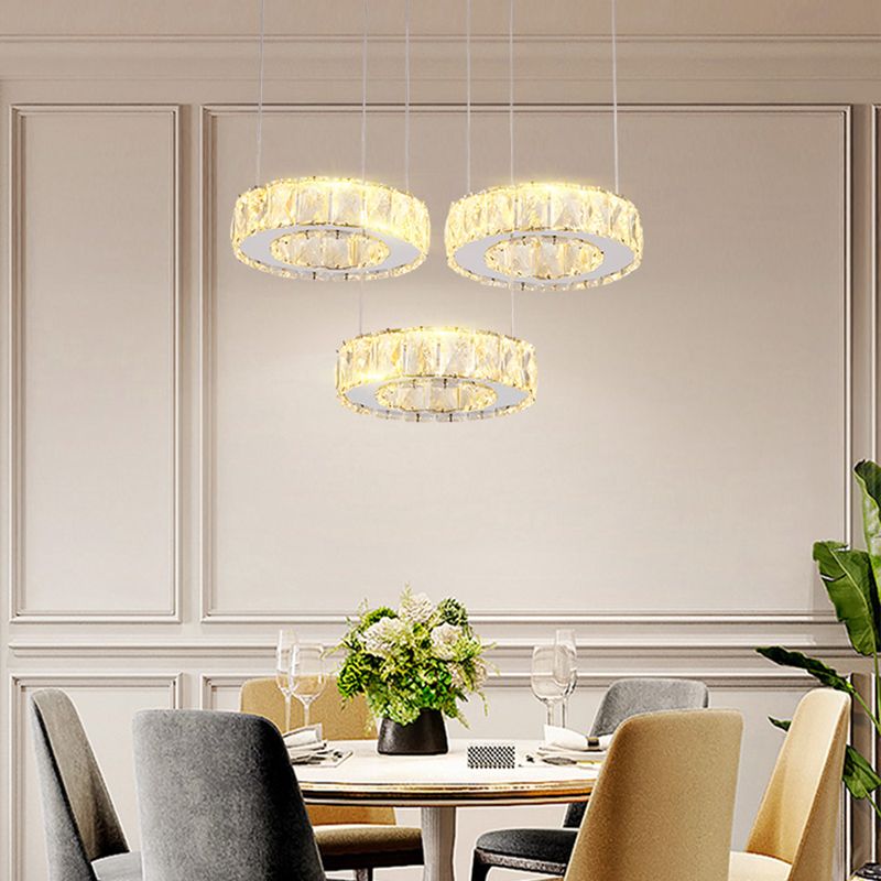 Crystal Circle Hanging Light Contemporary Kitchen Island Lighting for Dining Room