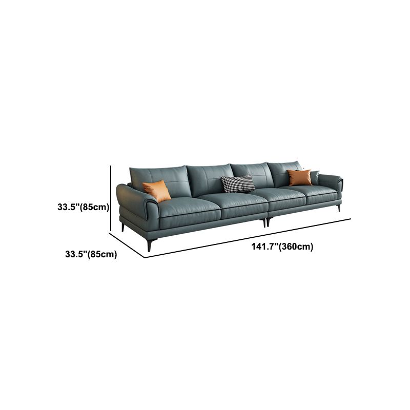 Stain Resistant Contemporary Standard Faux Leather Sofa Couch in Blue