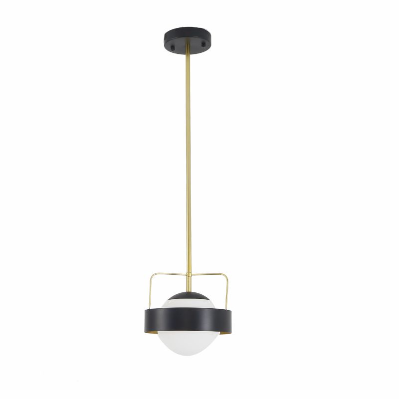 Luz de colgante global de estilo moderno vidrio esmerilado y metal 1 lámpara colgante de acabado negro claro
