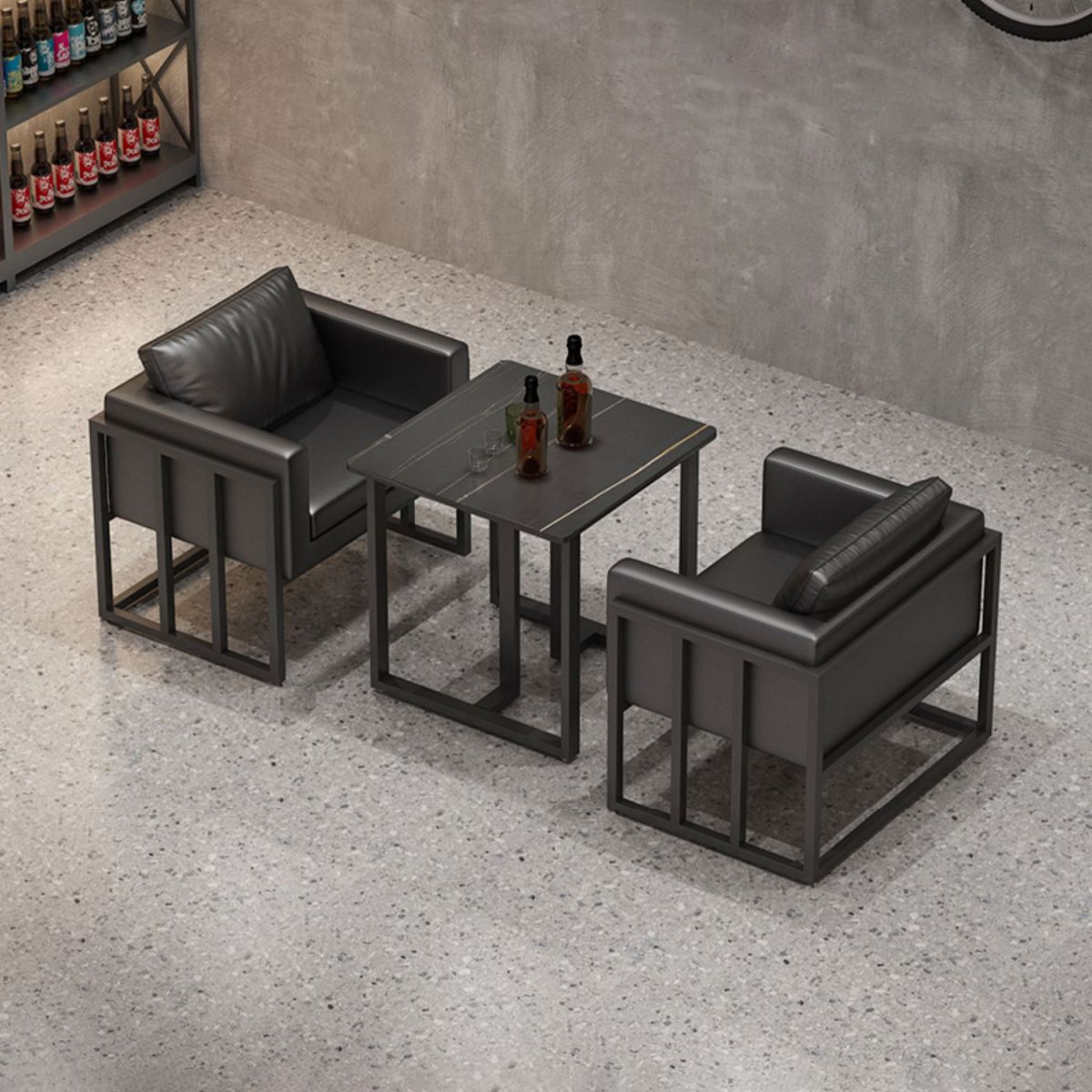 Industrial Sintered Stone Dinner Room Kitchen Table Black Table with Metal Base for Dinning Room