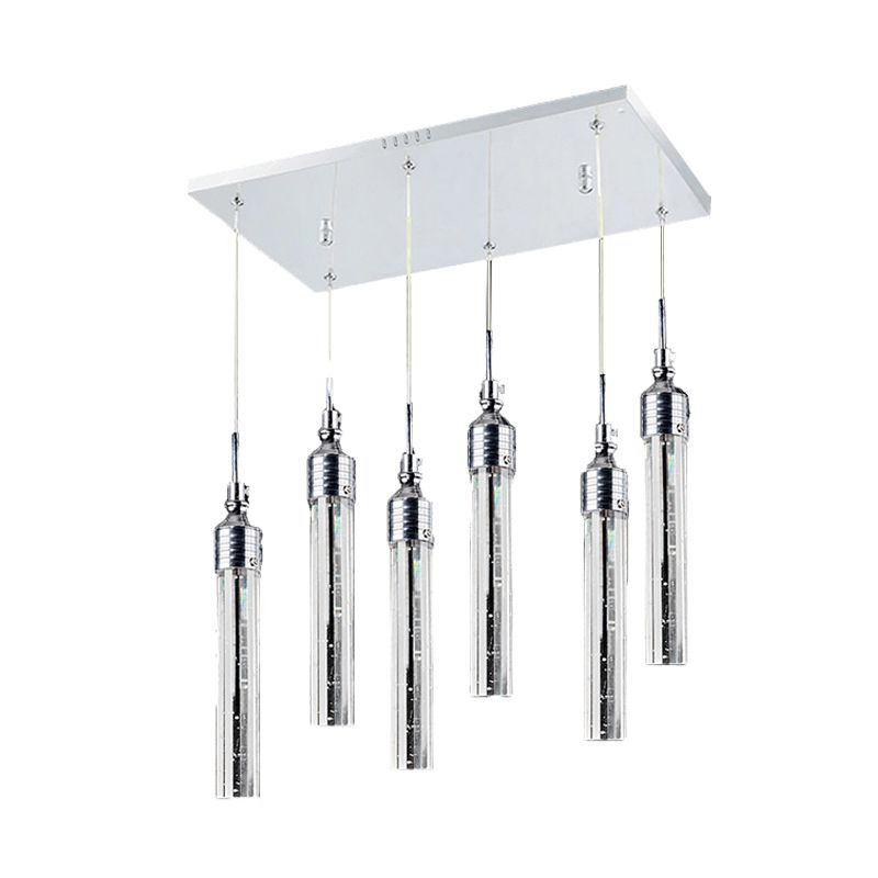Tube dormitorio clúster colgante cristal 6 luces luz de techo colgante contemporánea en cromo, luz cálida/blanca