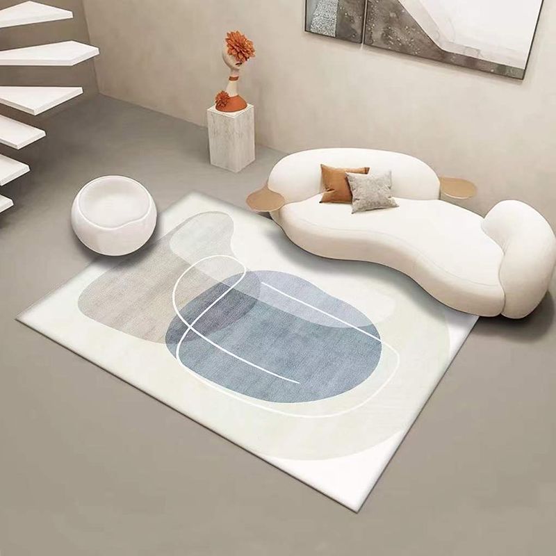 Light Grey Modern Rug Polyester Stripe Rug Washable Indoor Rug for Living Room