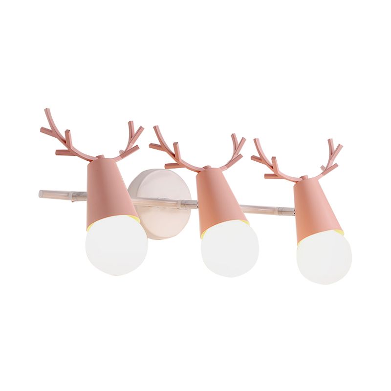 Metal Conical Wall Sconce with Deer Horn Bedroom 3 Heads Nordic Undertint Wall Light