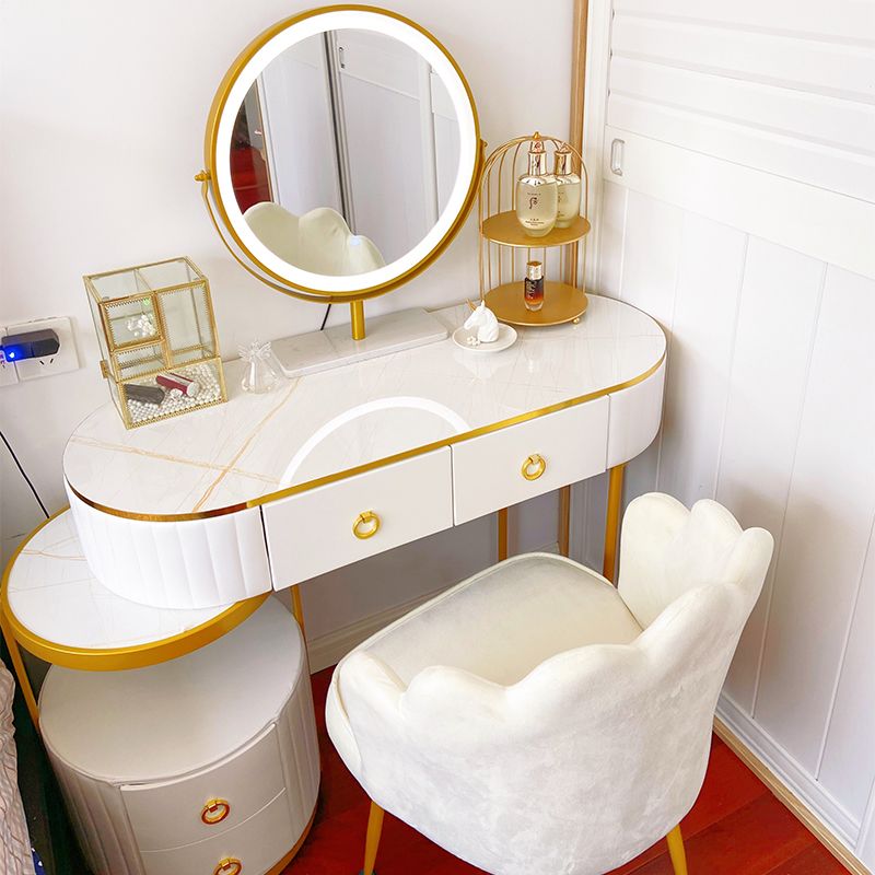 Luxurious Leather Vanity Set Metal and Wood Make-up Vanity with Mirror & Padded Stool