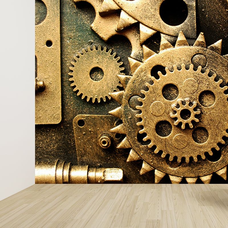 Industrial Style Metal Gear Mural Wallpaper Non-Woven Stain Resistant Soft Color Wall Art for Living Room