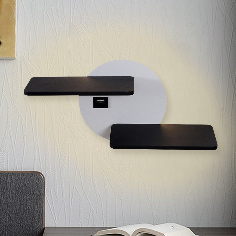 Rectangle Panel Bedside Wall Mount Metal LED Modern Sconce Lighting in Black and White with USB Port