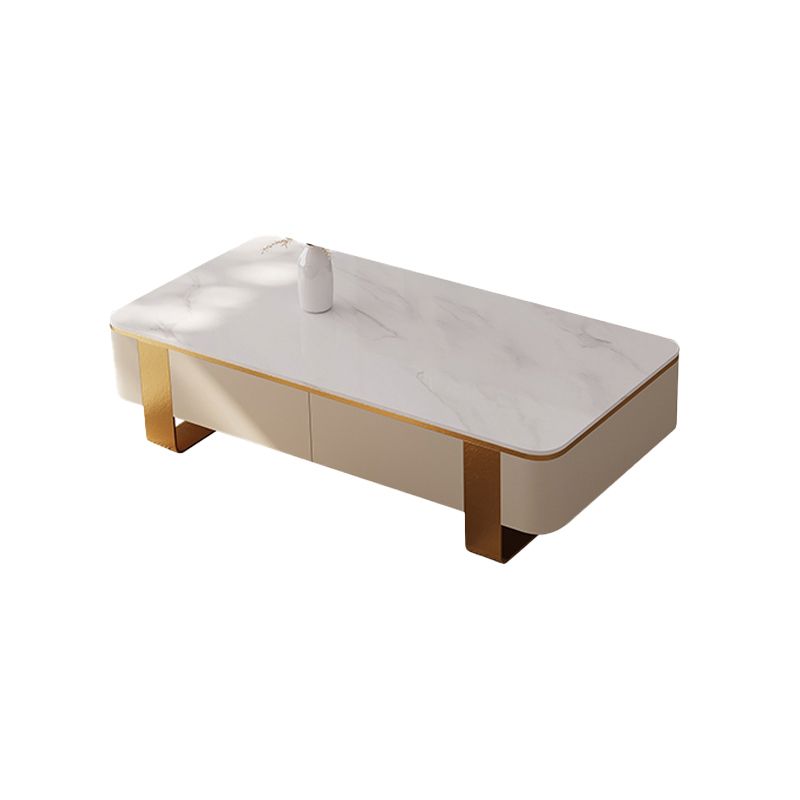 Rectangle Single Coffee Table 2Legs Slate Coffee Table with 4 Drawers