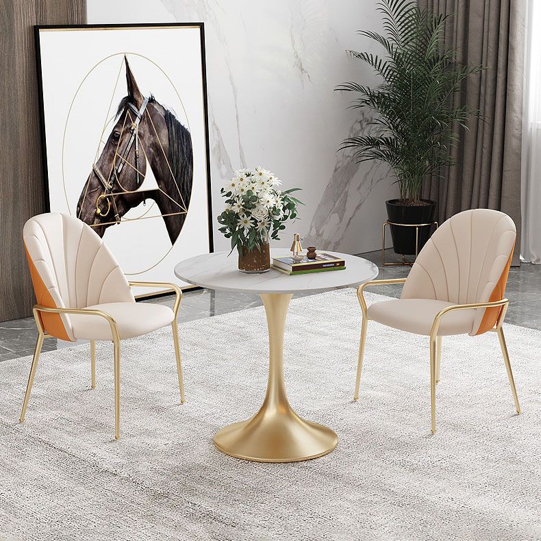 Glam Metal Dining Room Chair Arm Faux Leather Side Chair for Restaurant Use