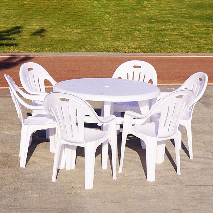 Modern UV Resistant Dining Table Outdoor Plastic Patio Table with Umbrella Hole