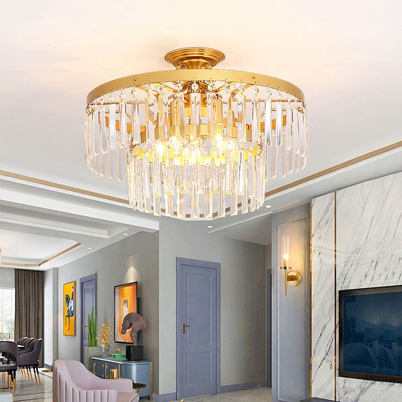 Moderno 2 livelli semi-filo a margine di cristallo tridio a tre luci a 5 luci da soffitto soggiorno in nero/oro