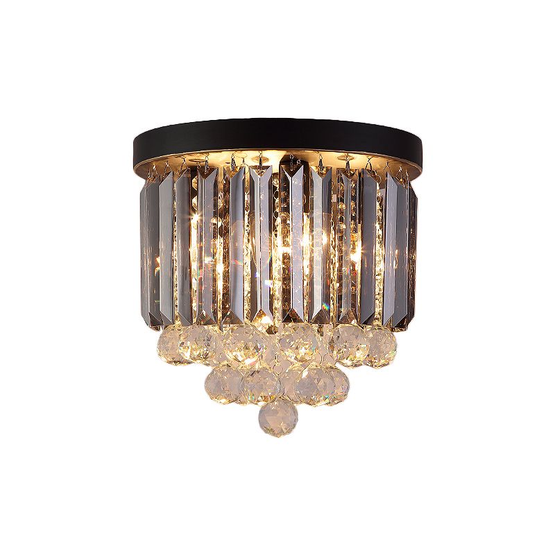 Modern Tapered Flush Mount Fixture 2/4 Heads Clear Crystal Draping Ceiling Lighting in Black, 10"/12" Width