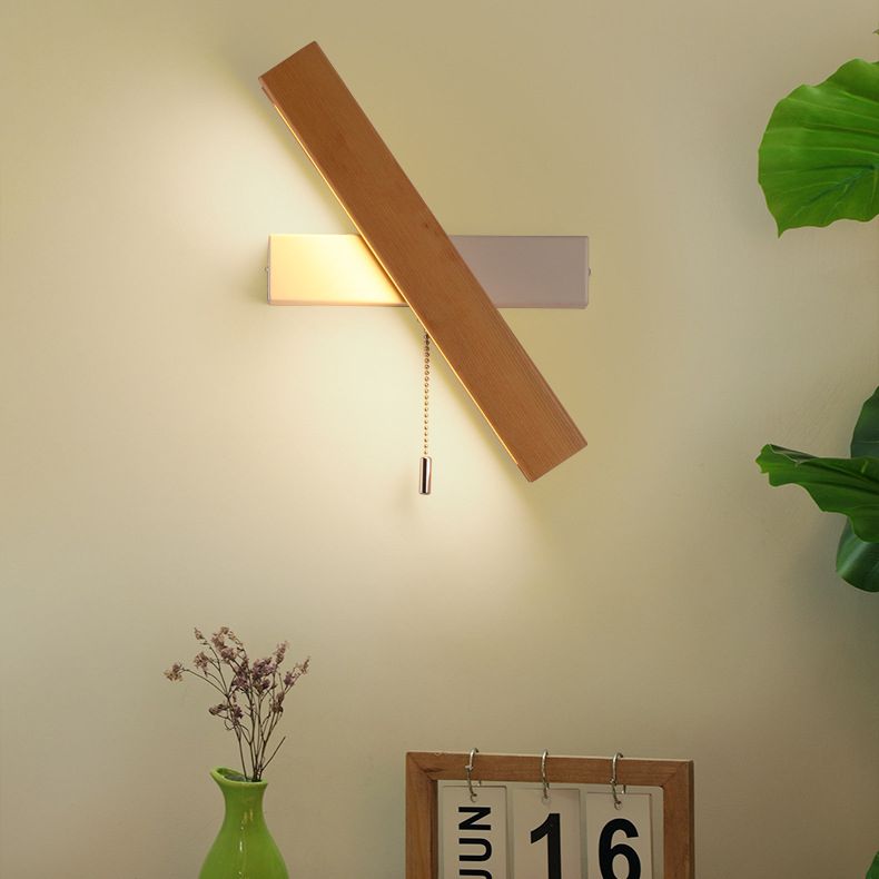 Wooden Creative Rotatable LED Wall Lamp Hand Pull Switch Design Sconce Light for Bedroom