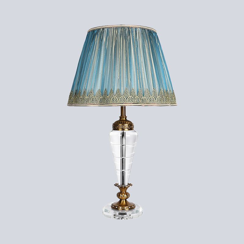 1 Head Conical Reading Light Modernist Clear Crystal Nightstand Lamp in Blue for Bedroom