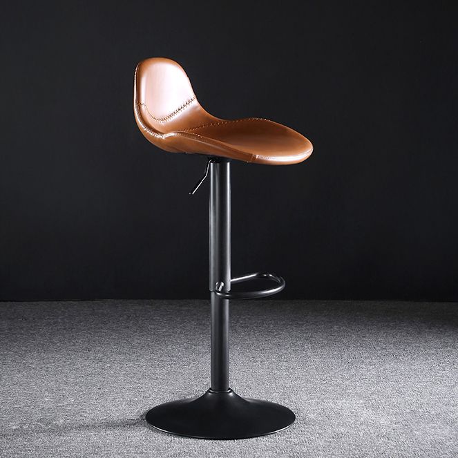 Industrial Style Swivel Leather Barstools Adjustable Low Back Stools