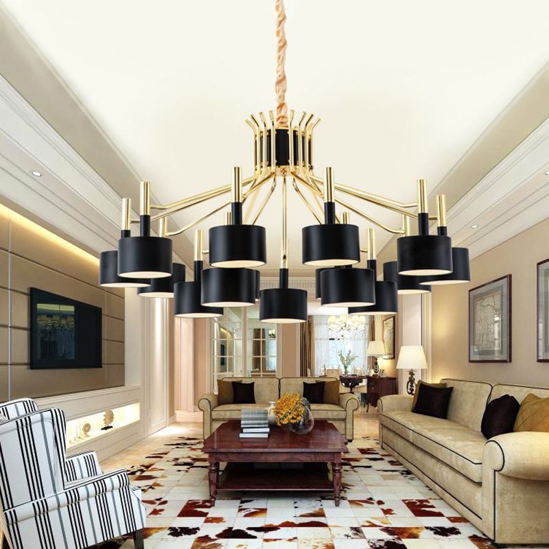 Drum Shade Chandelier Light Post-modern Metal Living Room Suspended Lighting