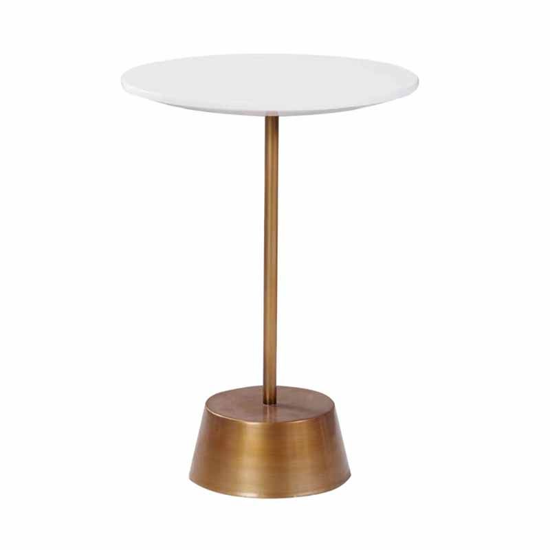 Scandinavian Round Wood Top Side Table Metal Pedestal End Table