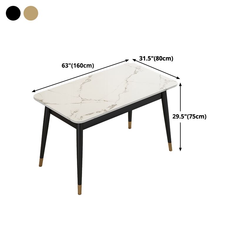 White Rectangle Dining Table Traditional Luxury Dining Table with Metal Base