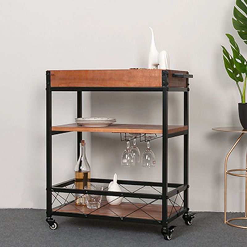 Contemporary Rolling Kitchen Cart Wood Rectangular Kitchen Cart for Dining Room