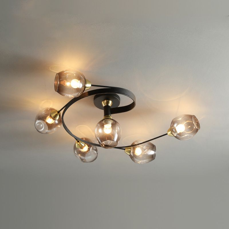 Gradient Dimpled Glass Cup Flush Mount Simplicity Ceiling Flush with Spiral Design