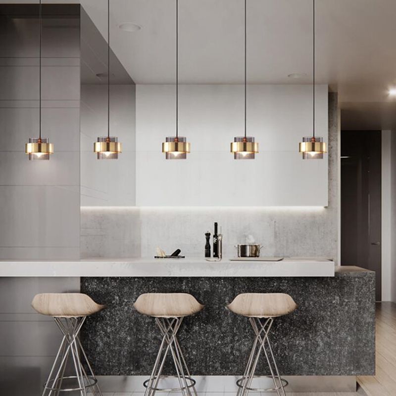 Cilindrisch glashangende lamp Modern Minimalisme 1 Lichte hanglamp met metalen ring