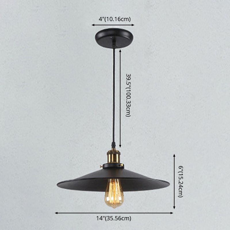 Enkele lamp zwart smeedijzeren hangende lichte kegel schaduw vintage industrie stijl verlichting met koperen lamphouder