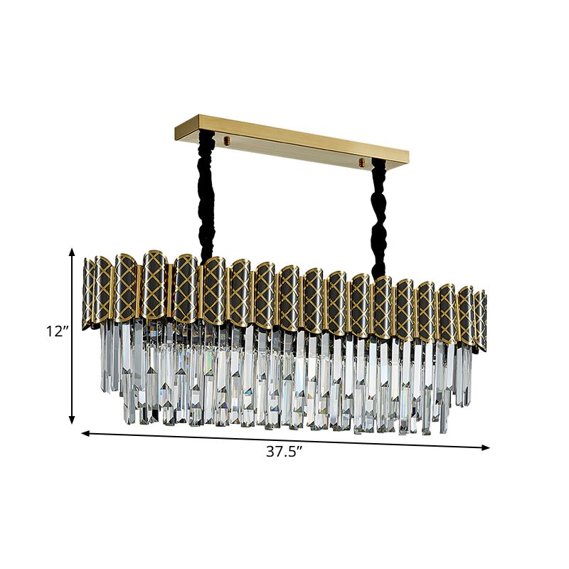Black-Gold 10 Heads Hanging Pendant Modern Crystal Icicles Oblong Island Ceiling Light