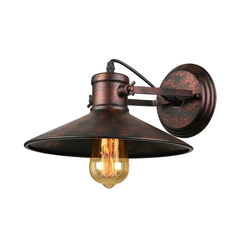 Metallic Saucer Sconce Wall Lighting Antique Style 1 Bulb Corridor Wall Sconce Lamp in Black/Rust