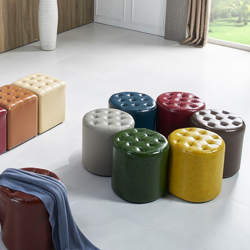 Modern Water Resistant Pouf Circular White Faux Leather Ottoman
