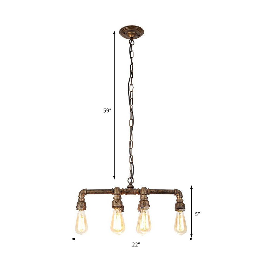 Éclairage pendentif armé Black / Bronze 6 lumières Chandelier de salle à manger en métal avec conception de chaîne et de tuyaux
