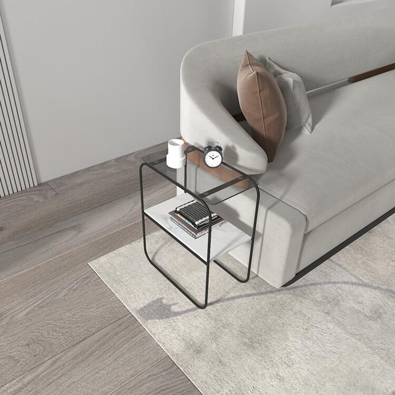 Modern Rectangular Glass Side End Table Sled Side Table with Metal Base