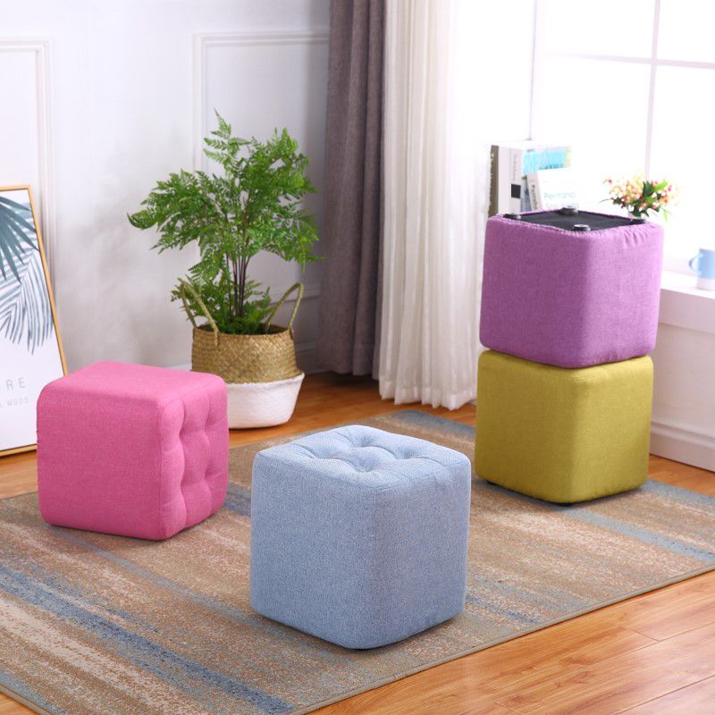 Contemporary Linen Upholstered Ottoman Rectangle/Square Shape Pouf