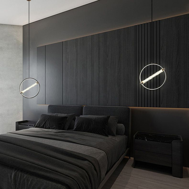 Eenvoud cirkelvormige led hanger helder gekabbel glazen eetkamer hangend licht in zwart