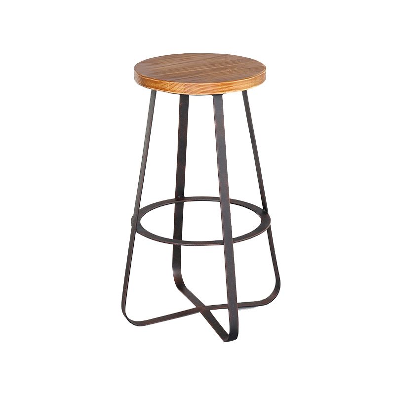 Solid Wood Bar Stool Contemporary Armless Dining Stool with Metal Base