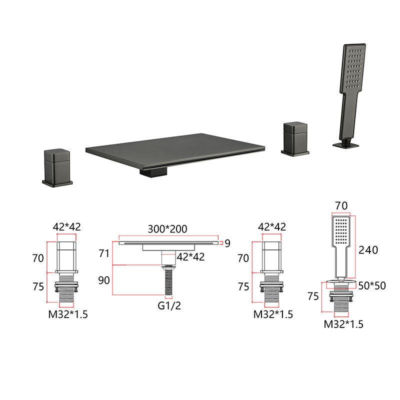 Modern Bathroom Faucet Copper Wall Mounted Waterfall Bathtub Faucet