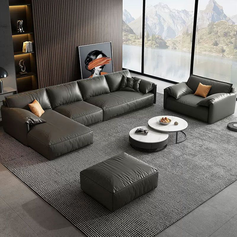 Genuine Leather Sectionals 70" Wood Stationary Sectionals in Black