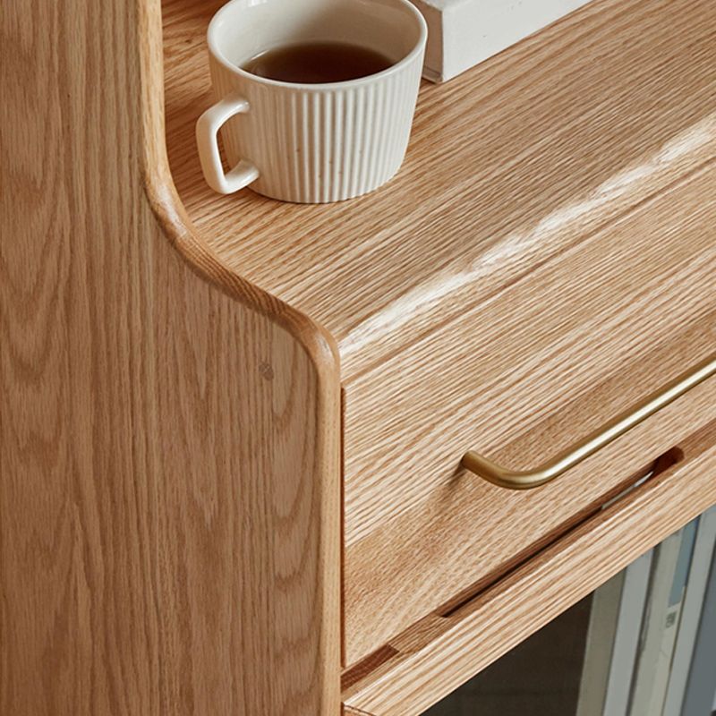 Modern Living Room Curio Cabinet Solid Wood Glass Doors with Drawer