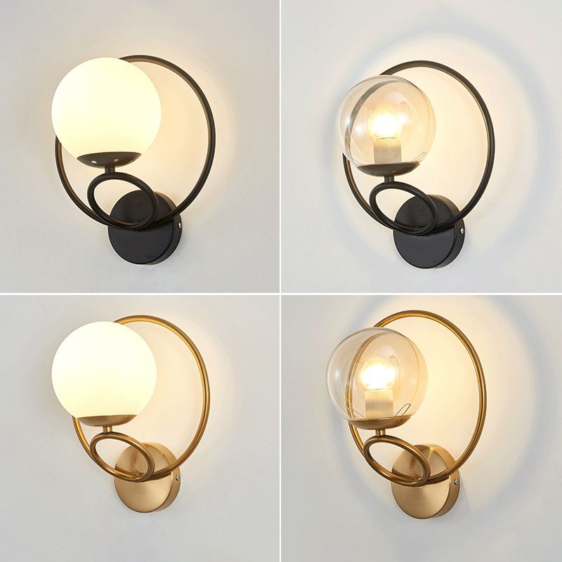 Modernism Wall Sconce Spherical Glass Wall Light Fixture for Bedroom