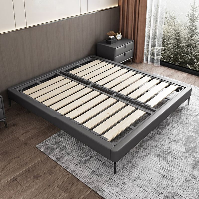 Contemporary Panel Bed Faux Leather and Wood Platform Bed Frame in Dark Grey