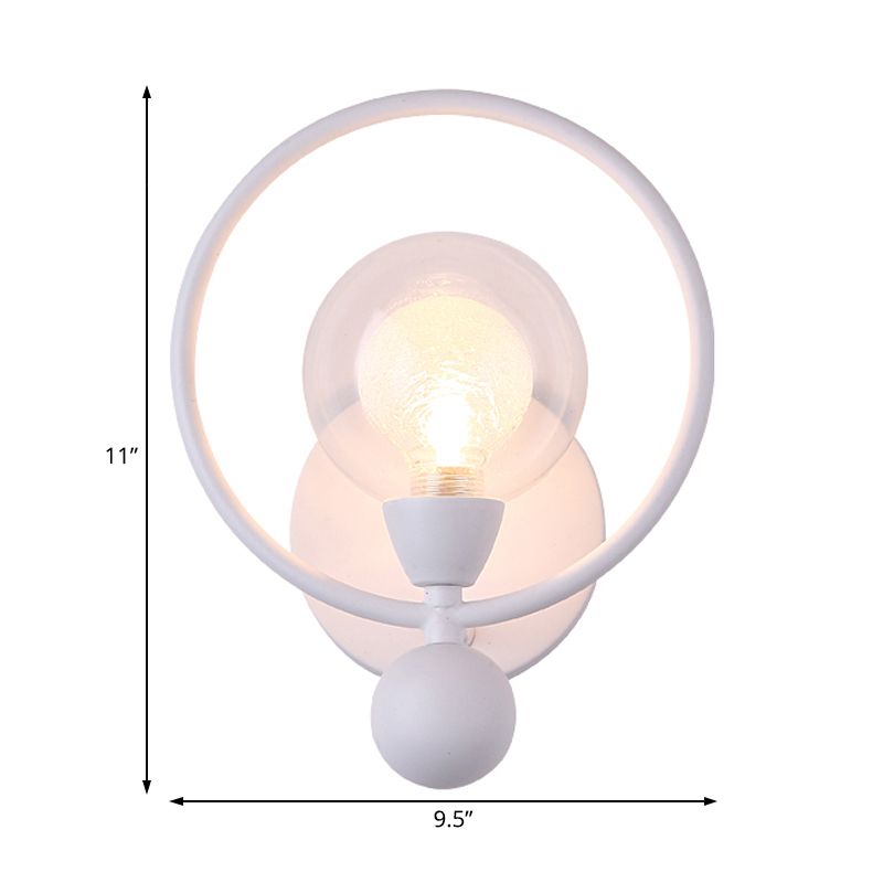 Black/White Ring Wall Light Sconce Modern Stylish 1 Bulb Metal Wall Lamp with Glass Ball Shade