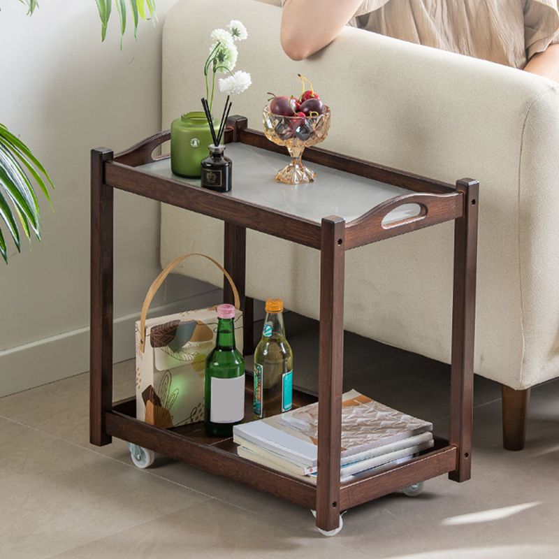 Contemporary Solid Wood 4 Legs Square Double Tier Accent Side Table